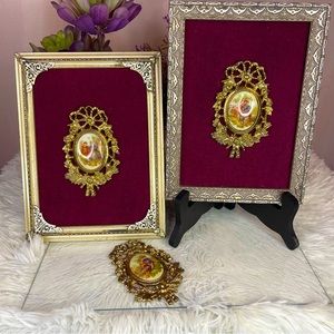 Vintage enameled painted Victorian plaques